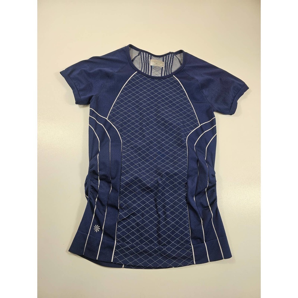 Athleta Navy Short Sleeve Workout Yoga Running Top Medium - Picture 3 of 7